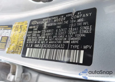 2013 Hyundai Tucson Gls из США, поврежденный, VIN KM8JUCACXDU590432